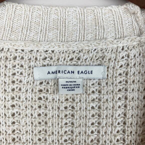 American Eagle Cardigan Sweater Beige Knit Oversized Button Front Women's M - Picture 6 of 7